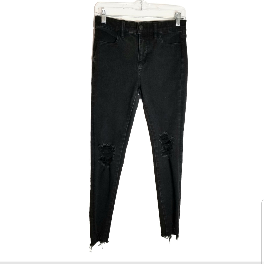 American Eagle The Dream Jean Women's 4 Black Distressed Stretch Raw Hem